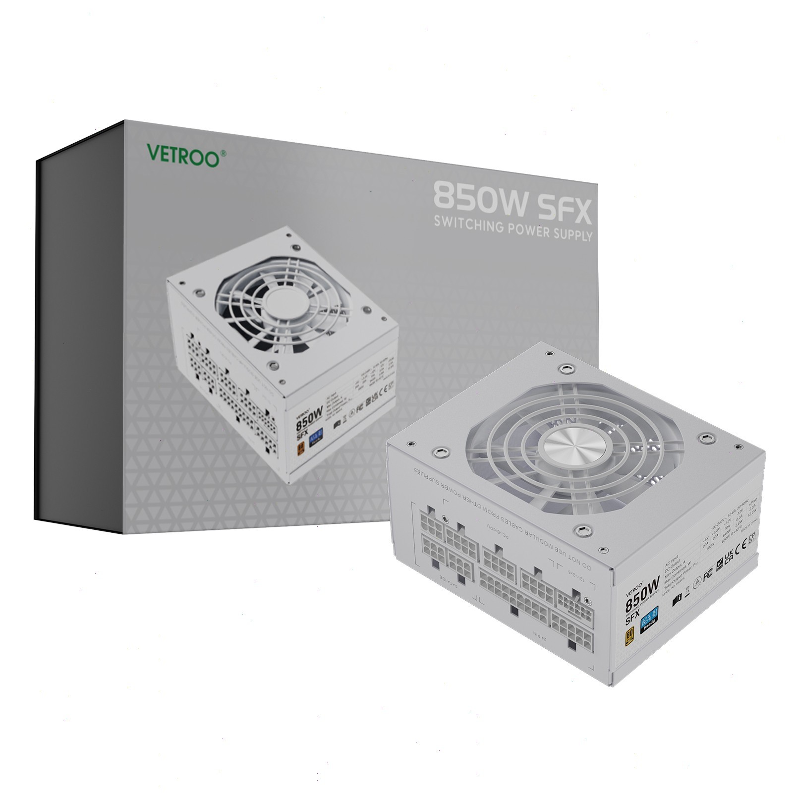 Vetroo SFX 850W Power Supply ATX 3.1 & PCIE 5.1 Ready, 80 Plus Gold - White