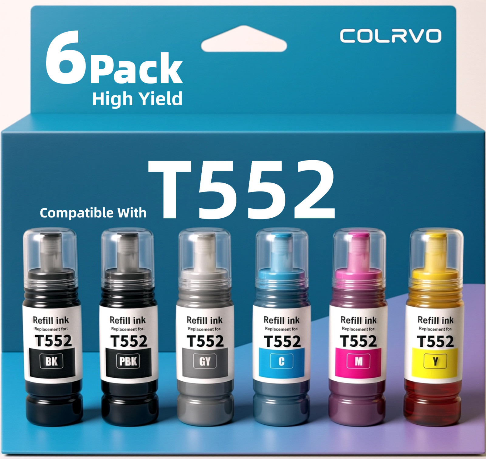 6 PK Compatible with 552 T552 Ink Bottles for Epson EcoTank ET-8500 and ET-8550