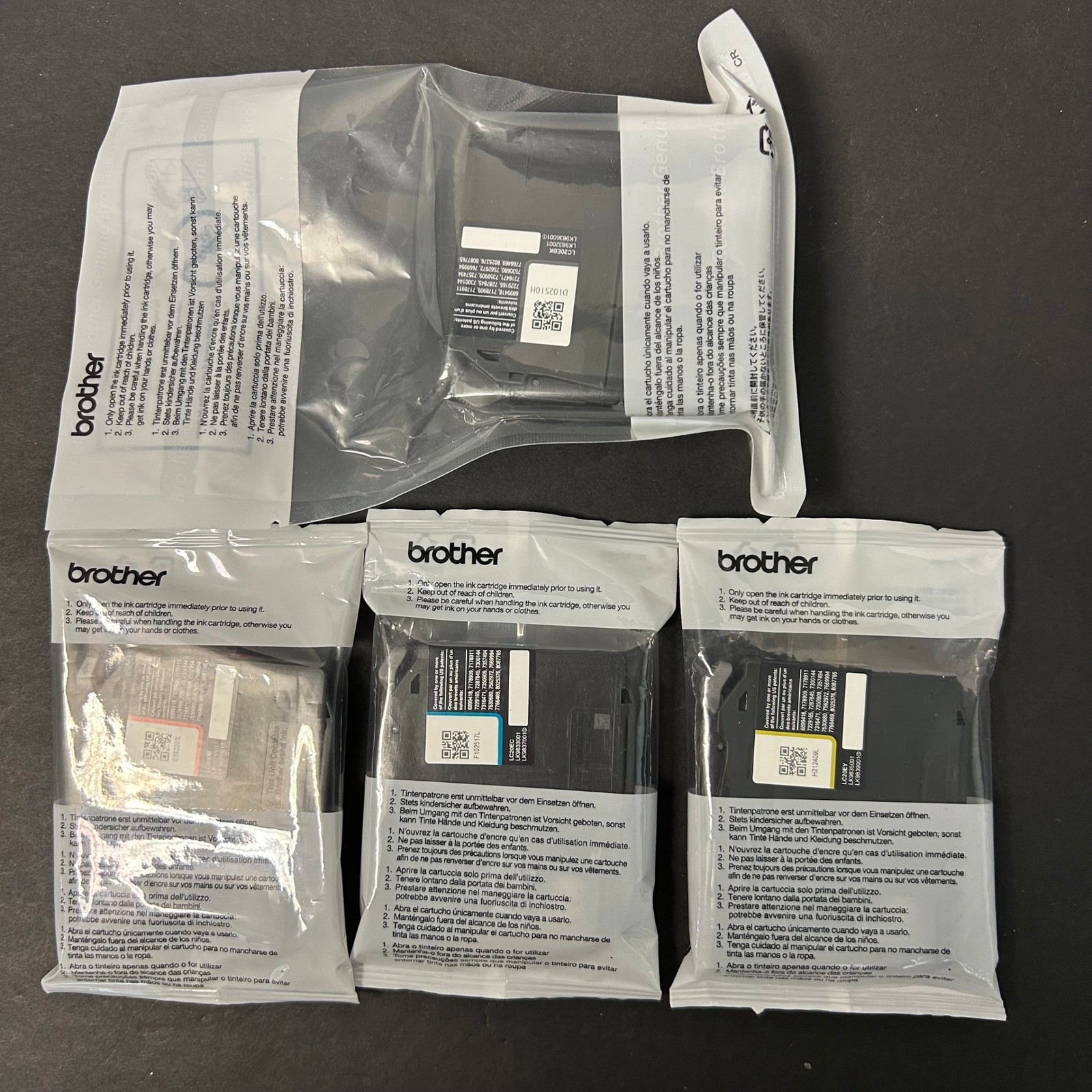 Brother LC20E Ink Cartridges Set 4pk Black Cyan Magenta Yellow New Sealed No Box