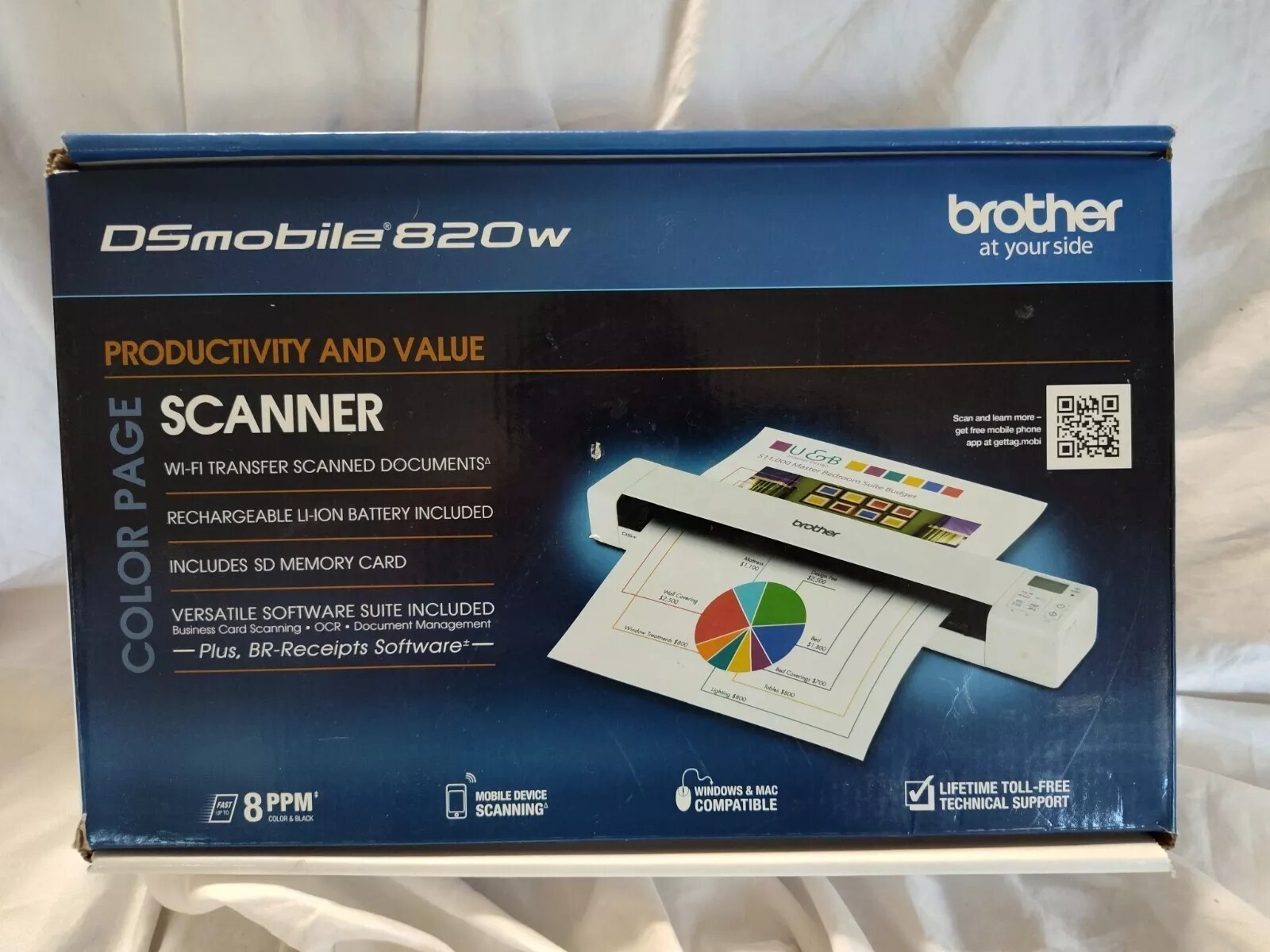 Brother DSmobile DS-820W Portable Sheet Scanner, White Wi-Fi. Cyber Monday Sale.