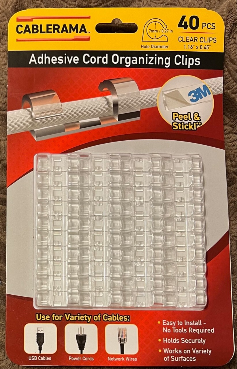 Cablerama Adhesive Cord Organizing Clips - 40 Pieces Clear Clips - Peel & Stick