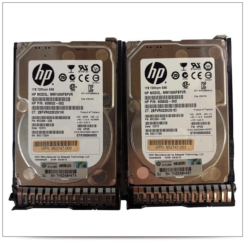 Lot of 2 HPE MM1000FBFVR 605832-002 1TB SAS 6Gbs 7.2K 2.5” HDD