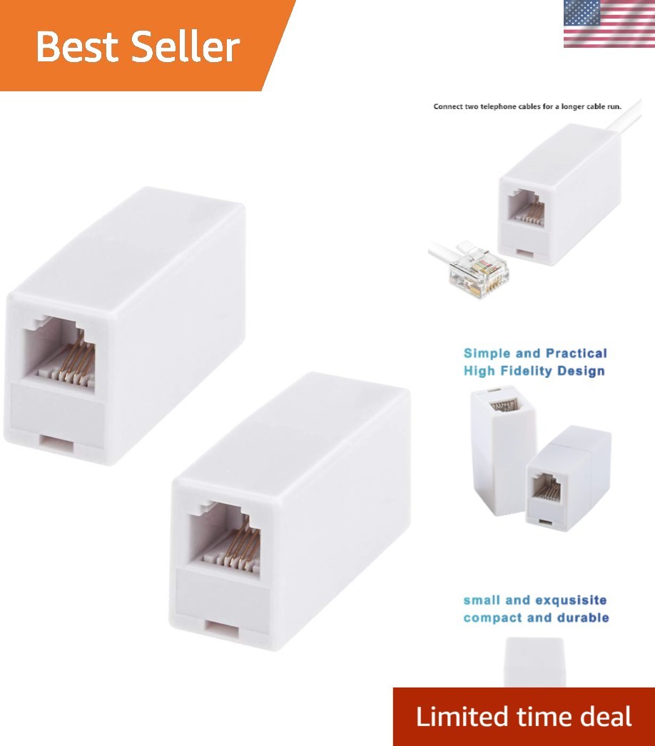 2-Pack RJ11 Female-to-Female Coupler - Reliable Telephone Line Extension Adapter