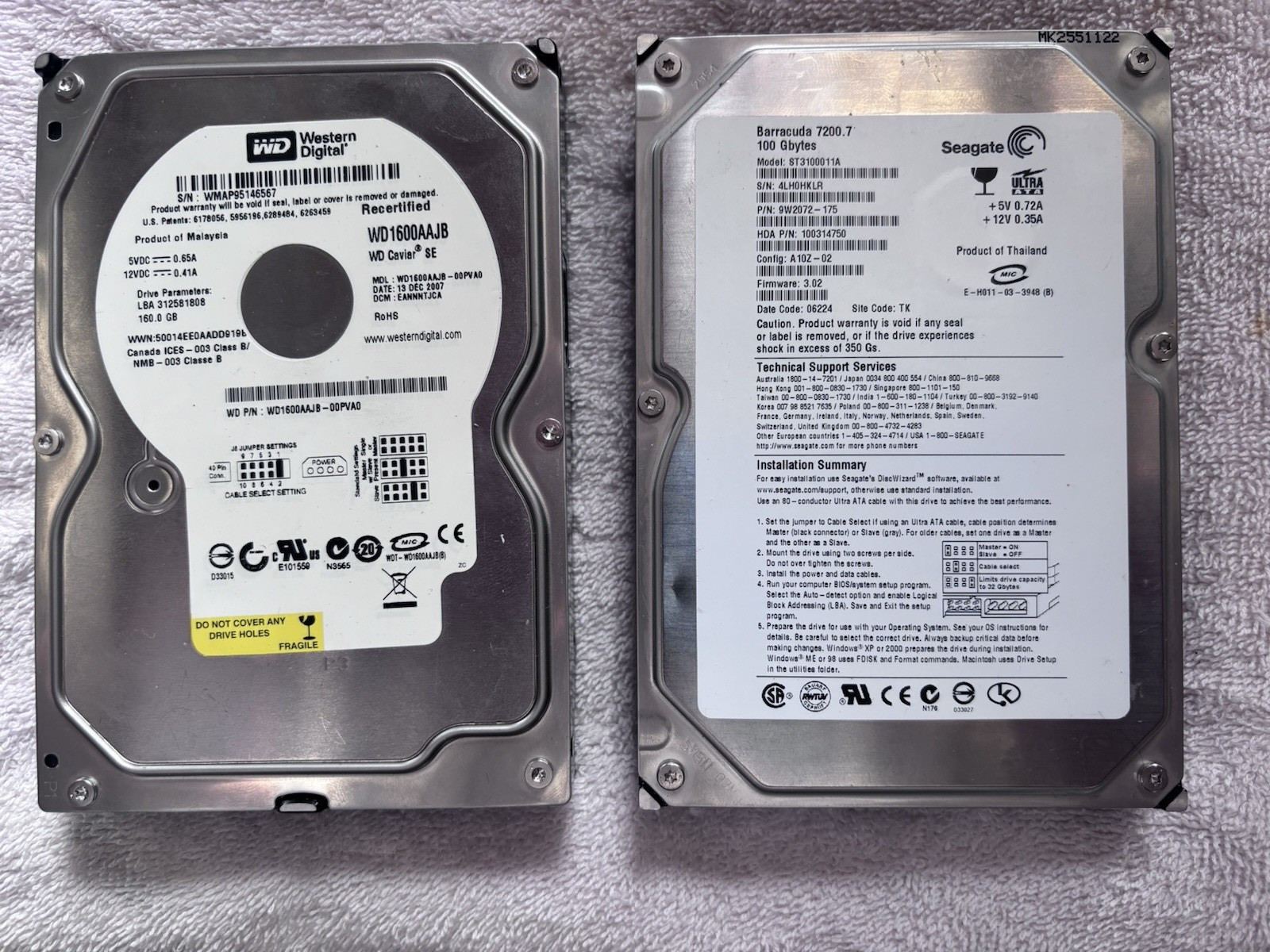 Westen Digital WD1600AAJB Caviar  + Seagate 100GB 3.5" IDE HDDs *TESTED WORKING*