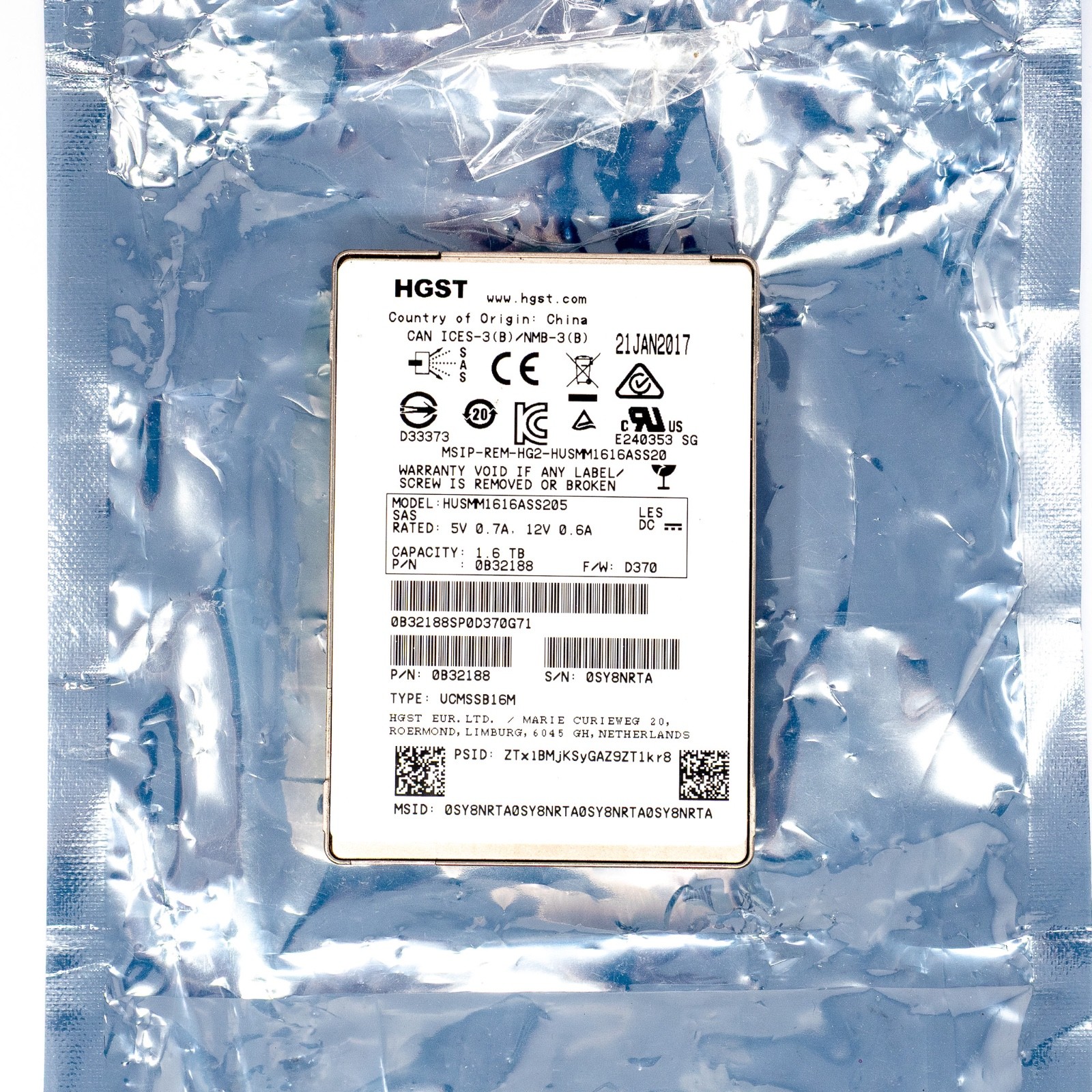 HGST Ultrastar 1.6TB 2.5in SAS SSD HUSMM1616ASS205 0B32188