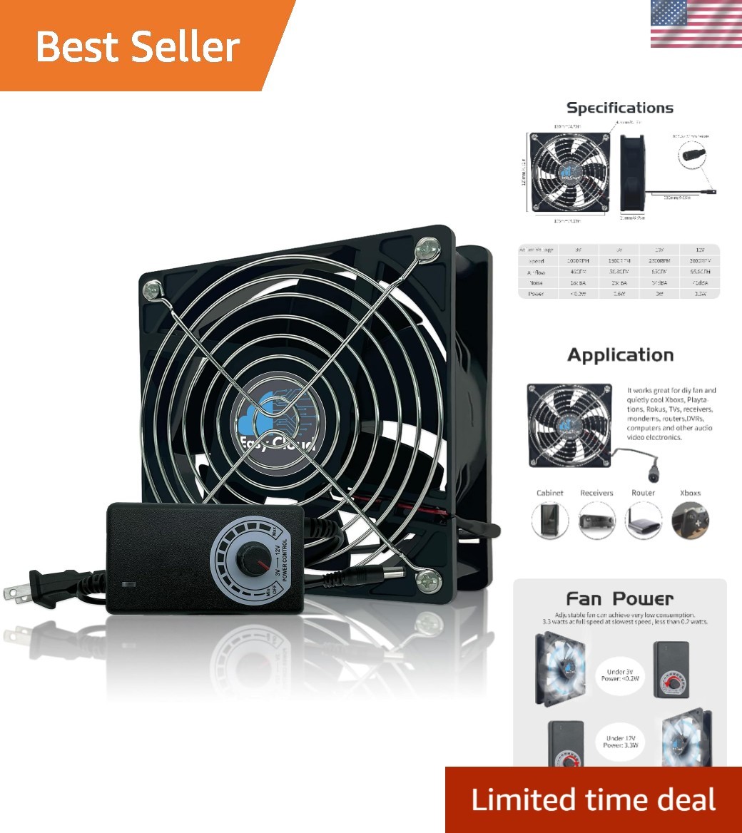 Durable 120mm Electric Axial Fan with AC Plug - Perfect for Servers & Consoles
