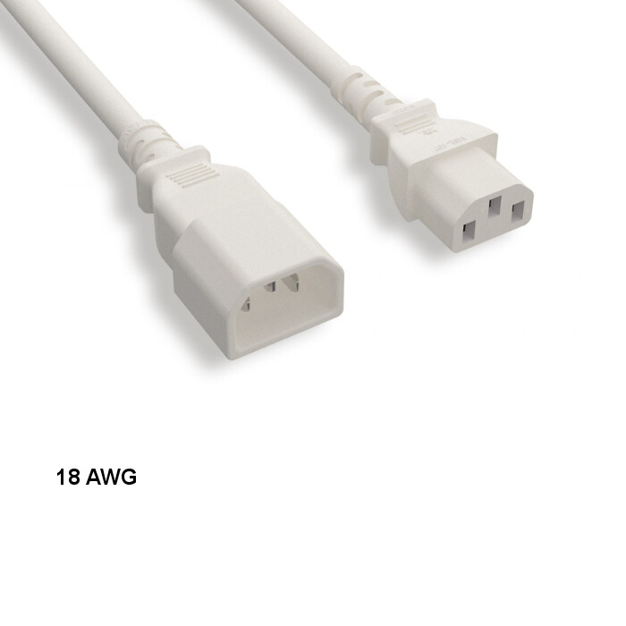 LOT 10pcs White 4ft 18AWG Color Power Cable IEC60320 C13 to IEC320 C14 10A/250V