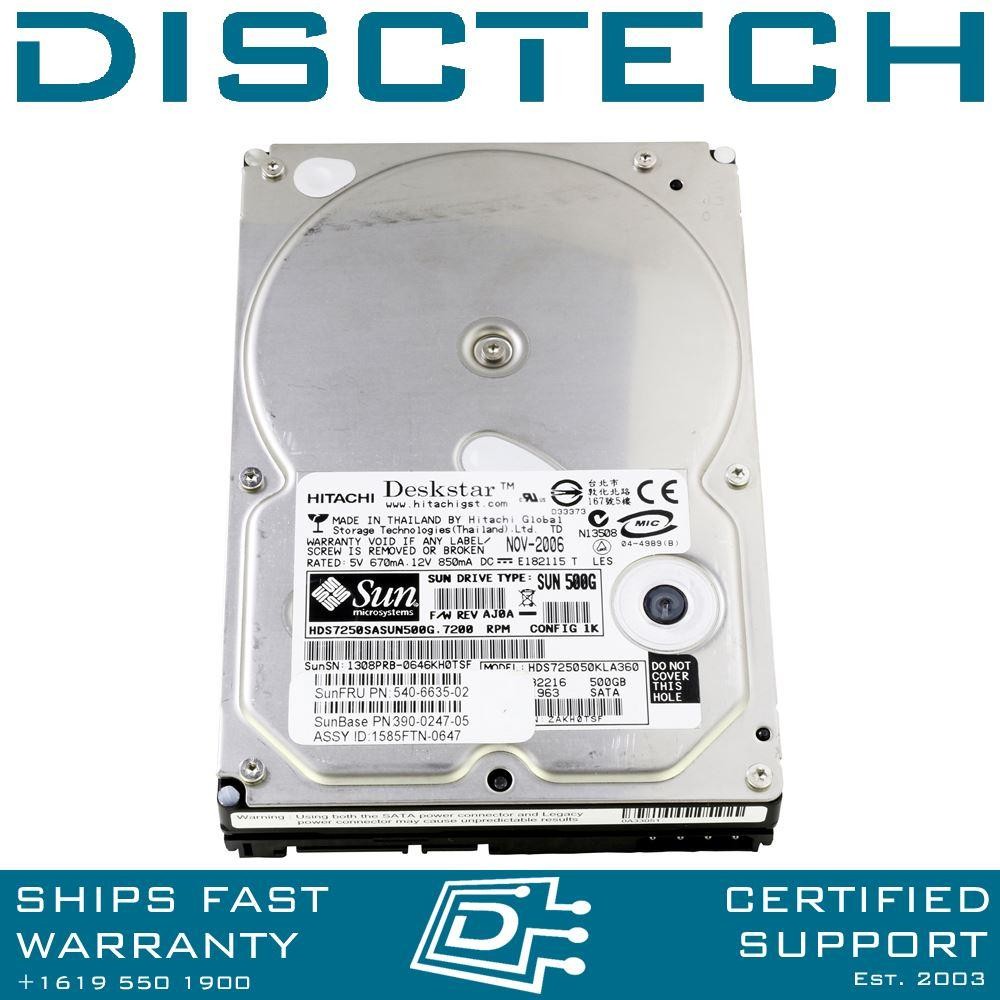 Sun Hitachi E7K500 0A32216 HDS7250SASUN500G 500GB 7.2K 3.5" SATA HDD