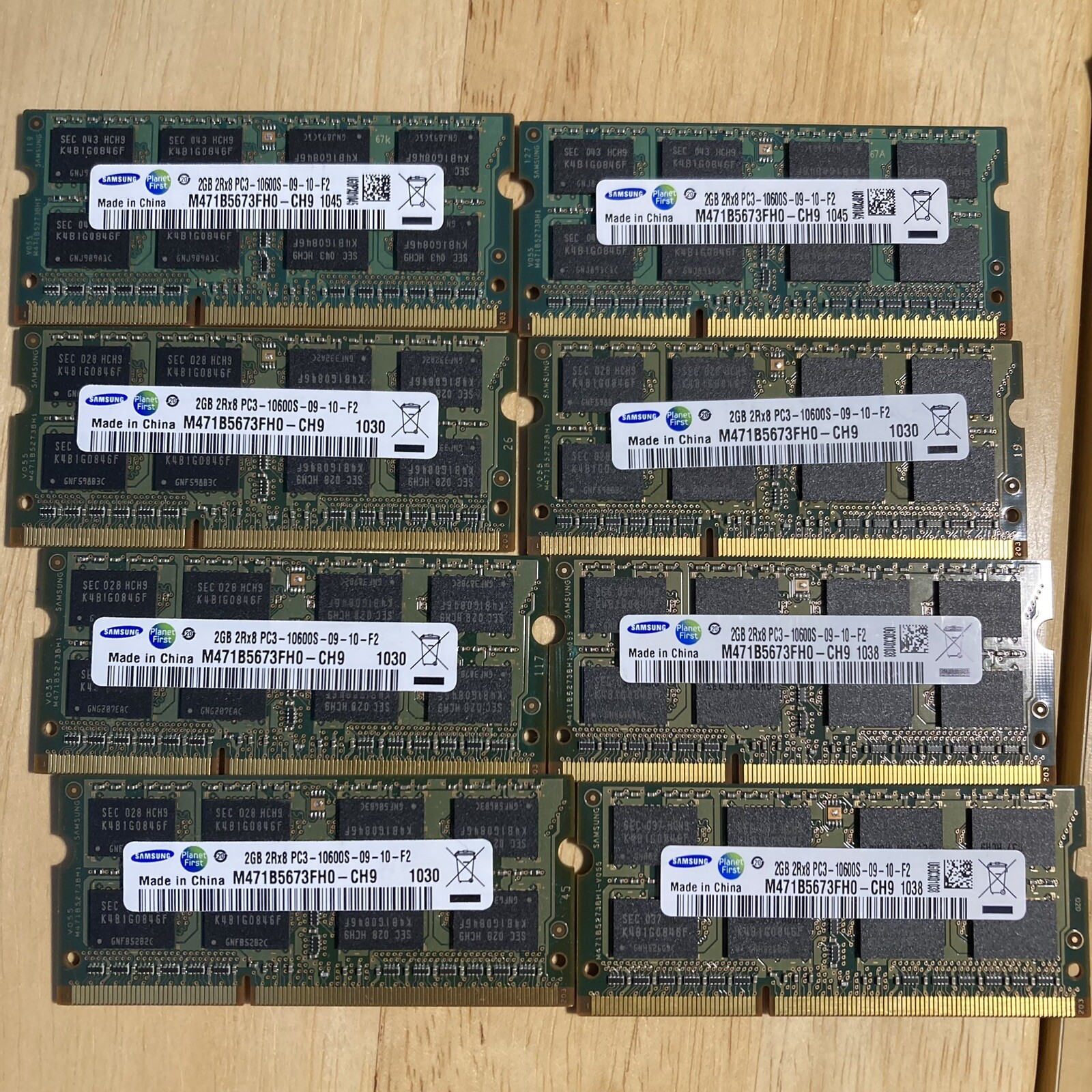 Lot 8x M471B5673FH0-CH9 SAMSUNG LAPTOP MEMORY 2GB DDR3 PC3-10600S Total 16GB