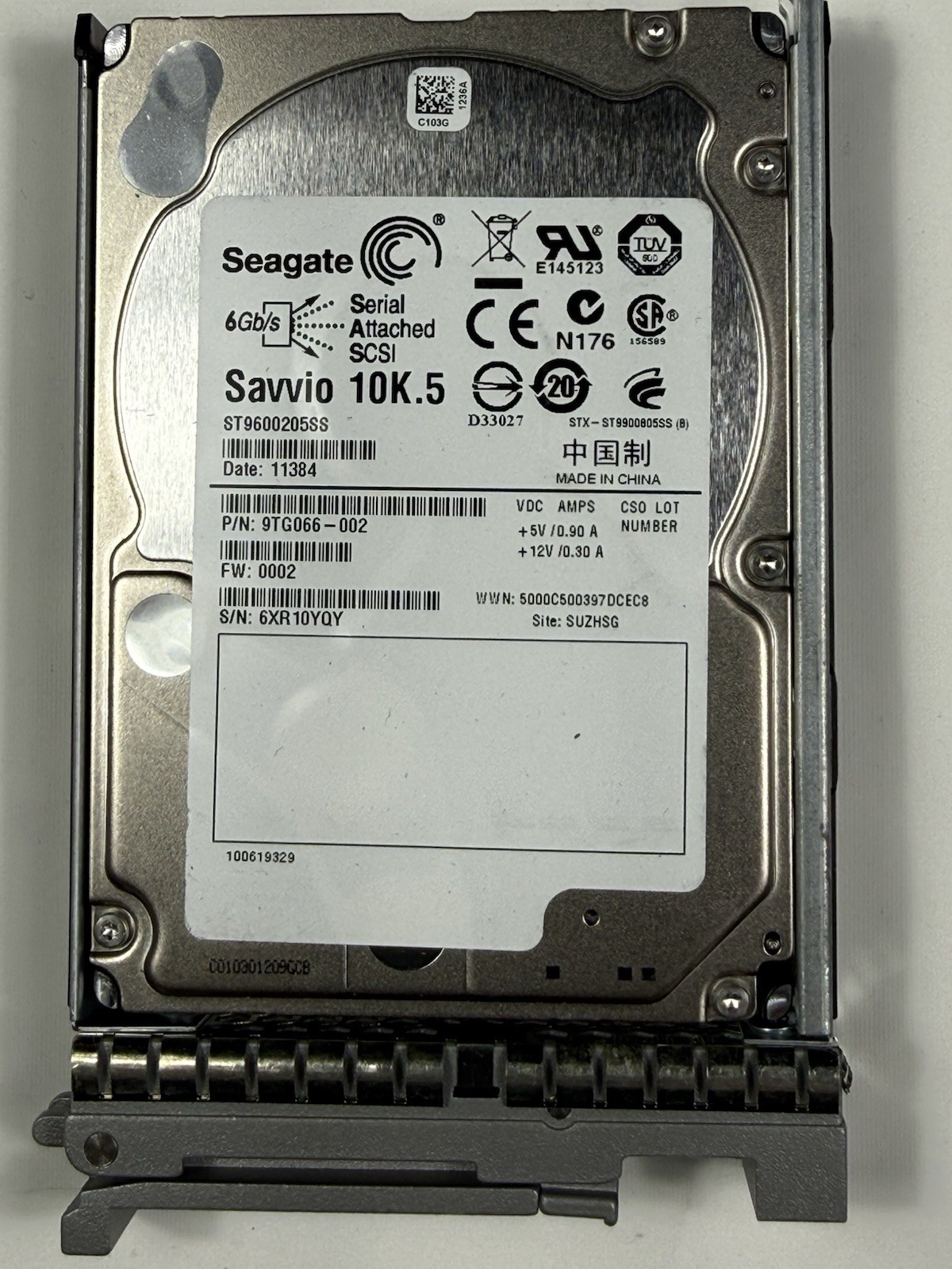 Seagate Savvio 10K.5 SAS HDD ST9600205SS P/N 9TG066-002 w/Caddy