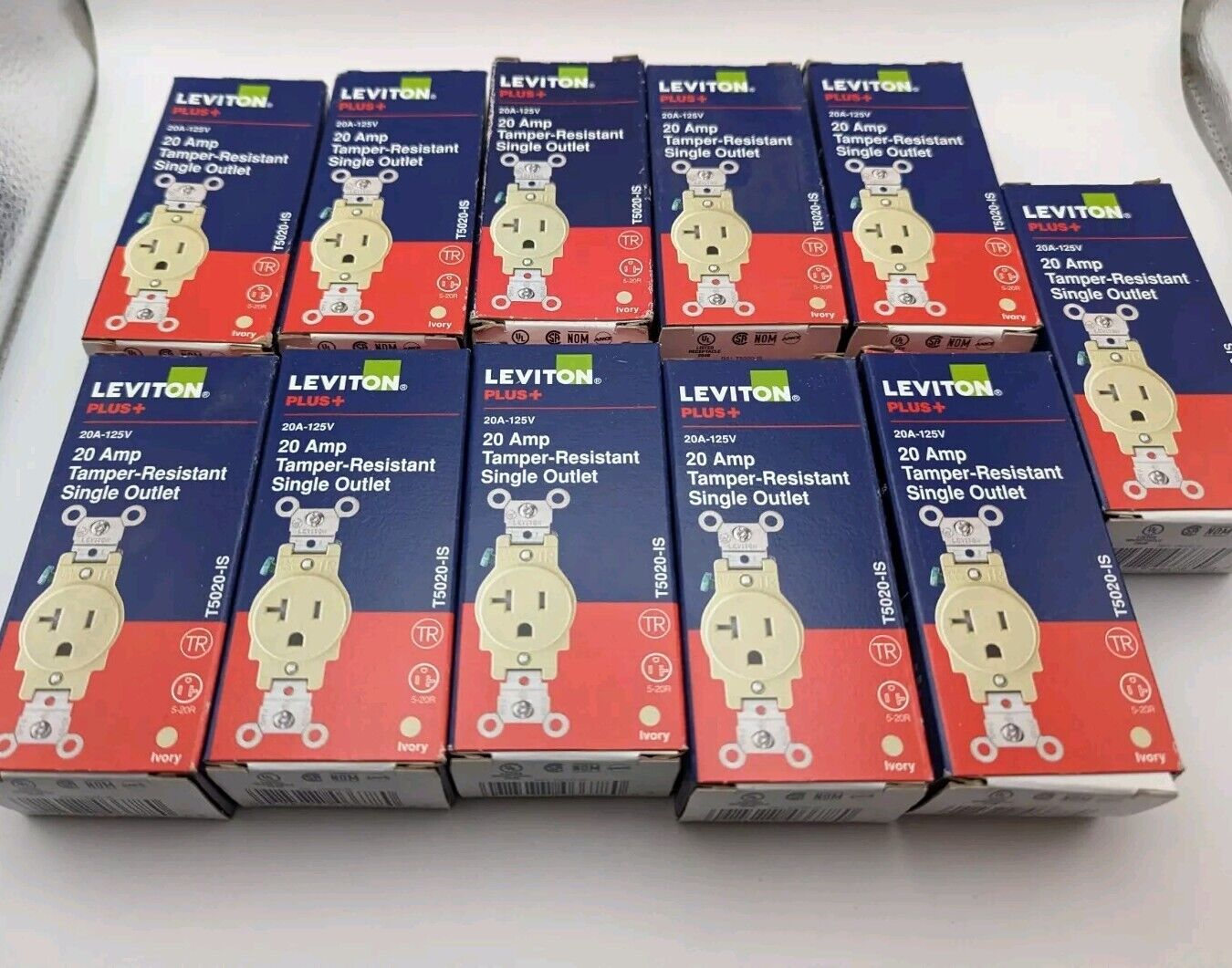 Lot Of 11 Leviton 20 Amp Commercial Grade Tamper Resistant Single Outlet, Ivory
