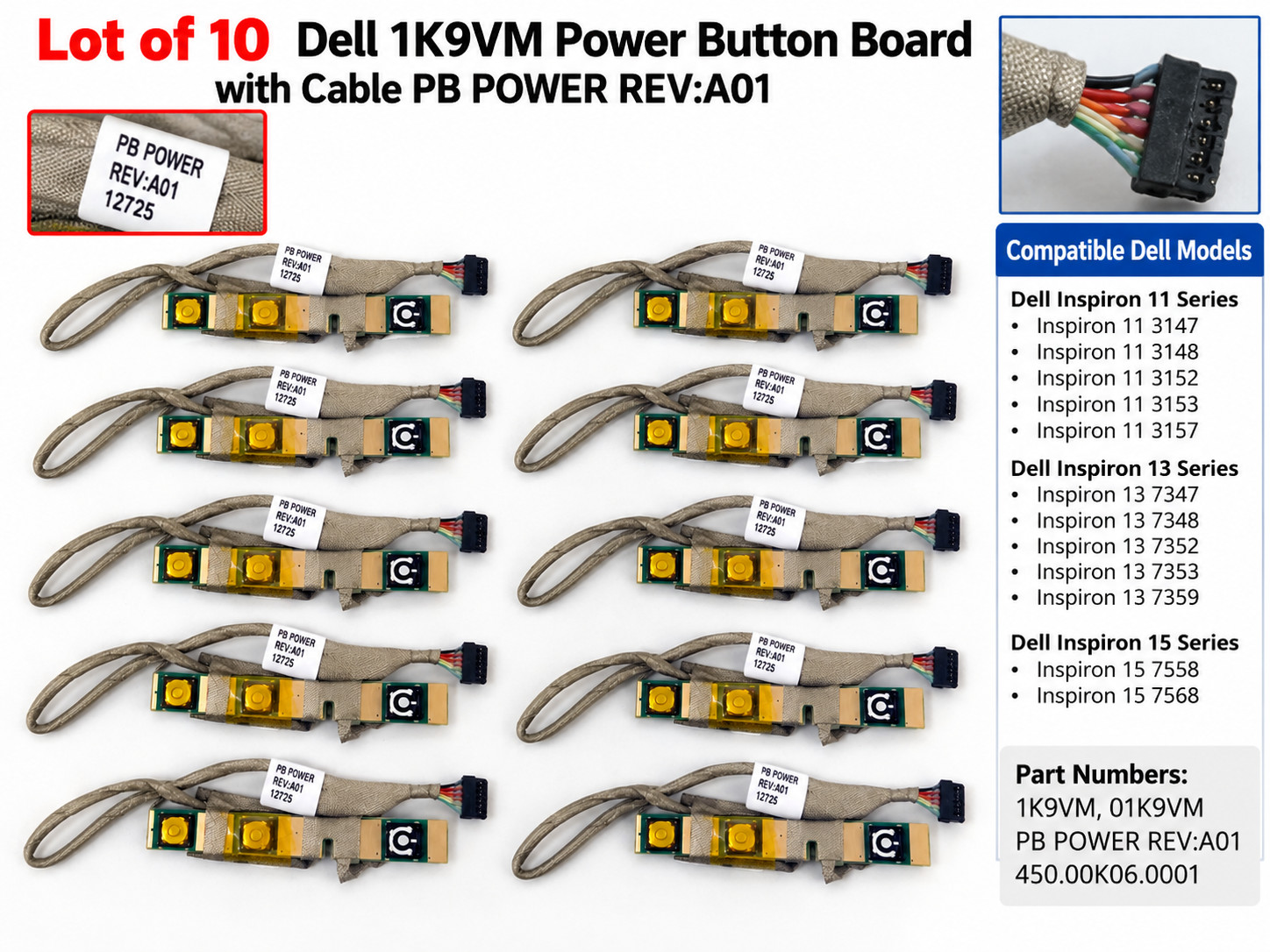Lot of 10 OEM Dell Power Button Board 3147 7347 7348 7352 7359 7558 7568 1K9VM