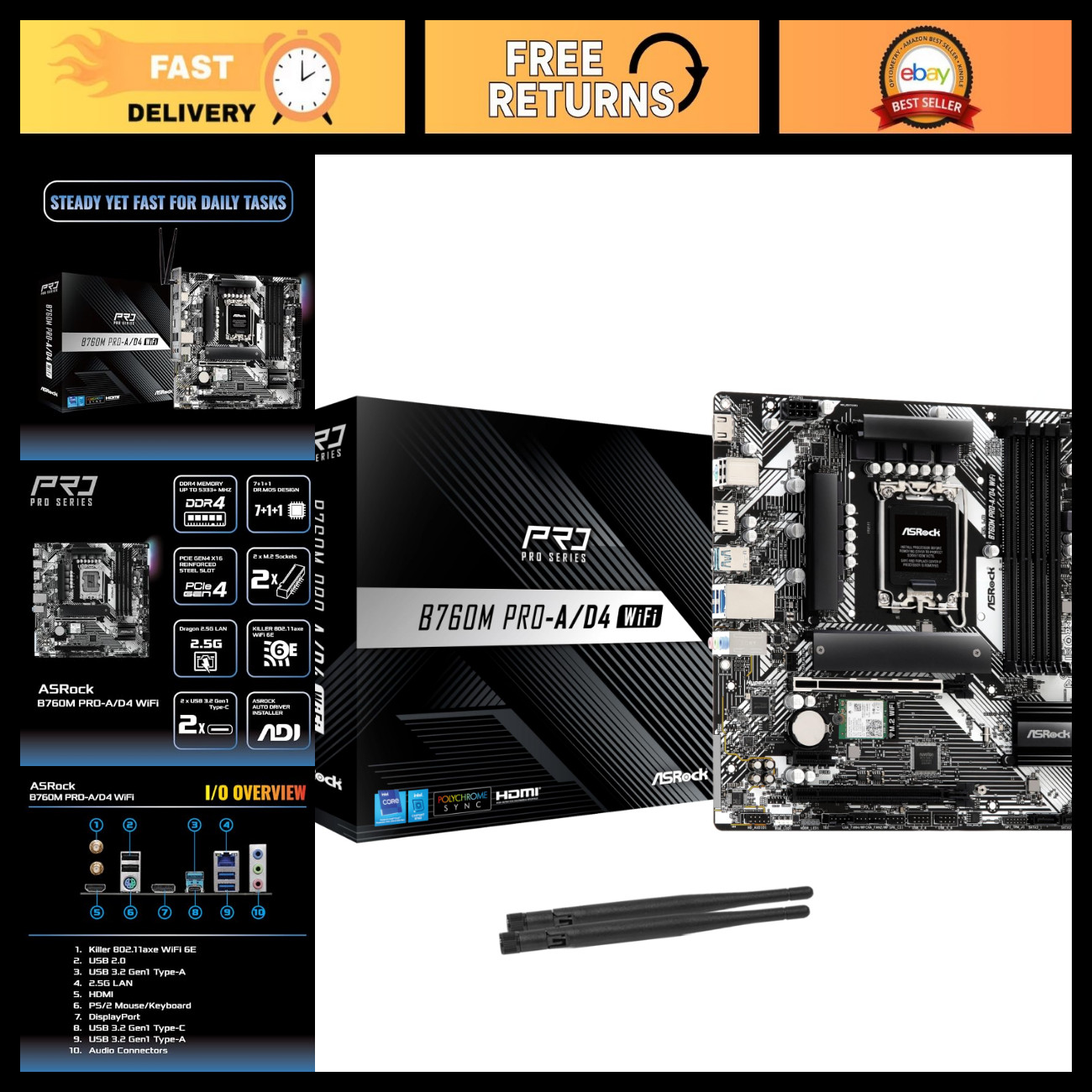 Micro ATX Motherboard LGA1700, DDR4 5333+ OC, PCIe 4.0, Wi-Fi 6E, 2.5G LAN