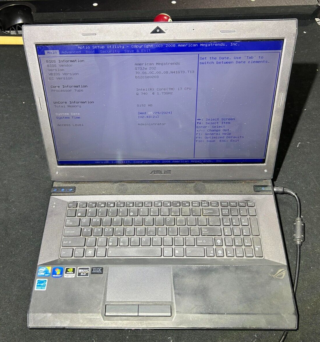 Asus G73JW Laptop Intel Core i7-Q740 1.7GHz 6GB RAM NO HDD NVIDIA GeForce GTX460