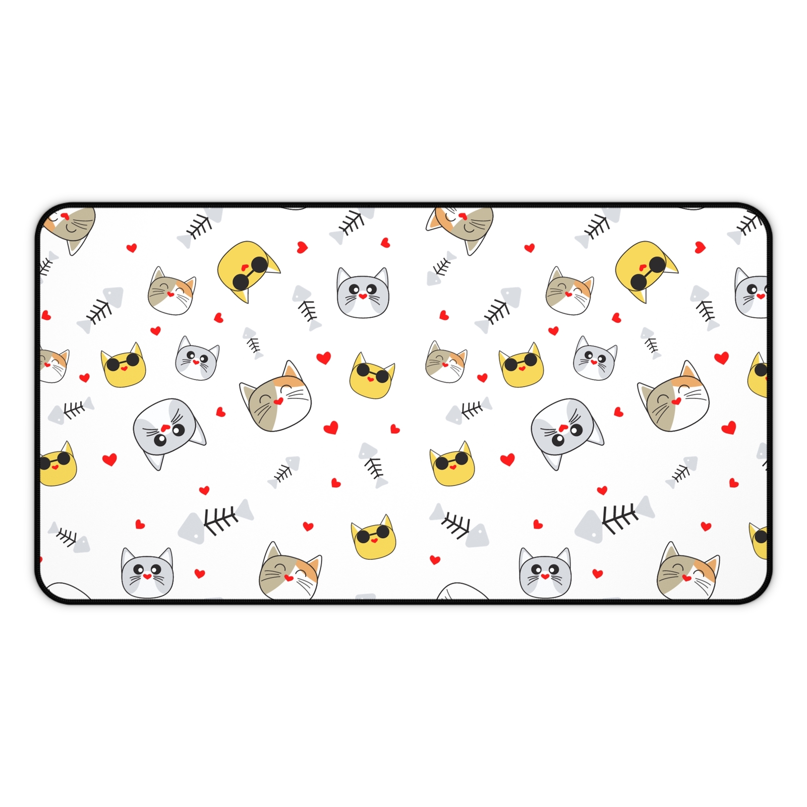 Cute Cat Desk Mat with Hearts, Cat Lover Gift, Home Office Decor, Animal Print,
