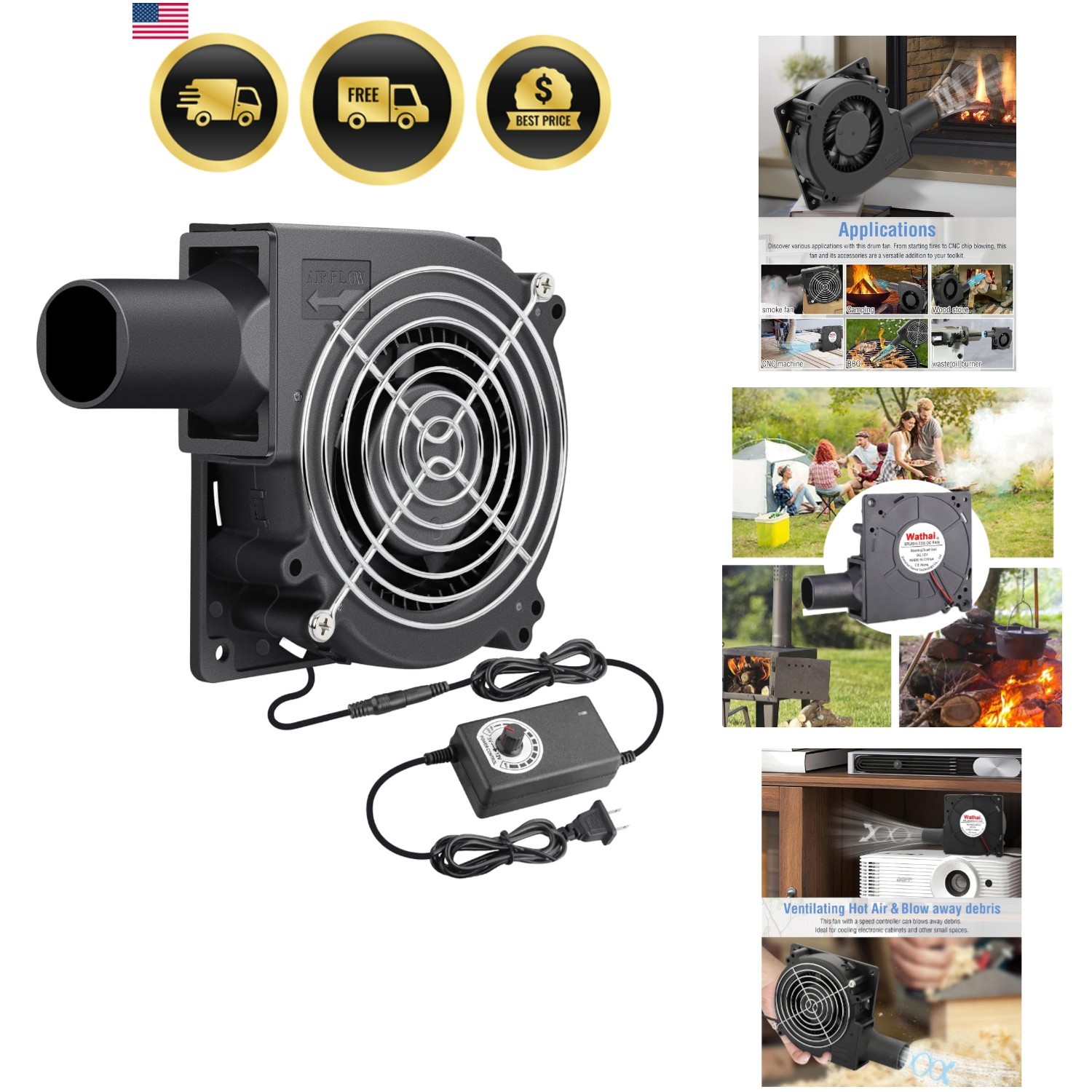 120mm x 32mm Dual Ball Blower Fan 12V with 110v - 240v AC Plug Variable Speed...