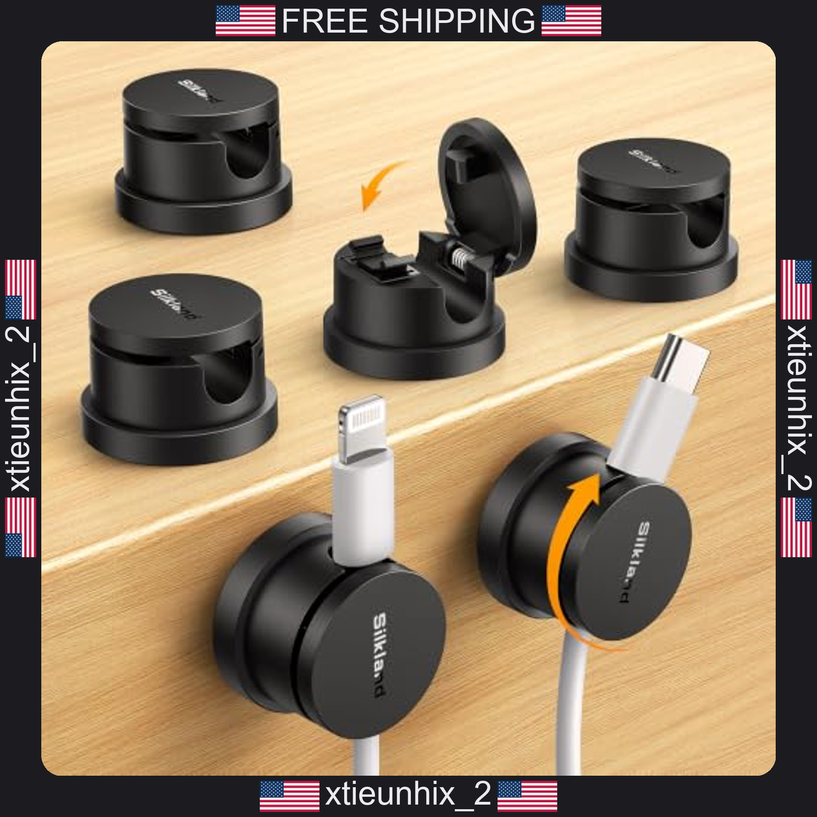 Cable Clips 6 Pack Rotatable Cord Holders for Nightstand, Desk, Office