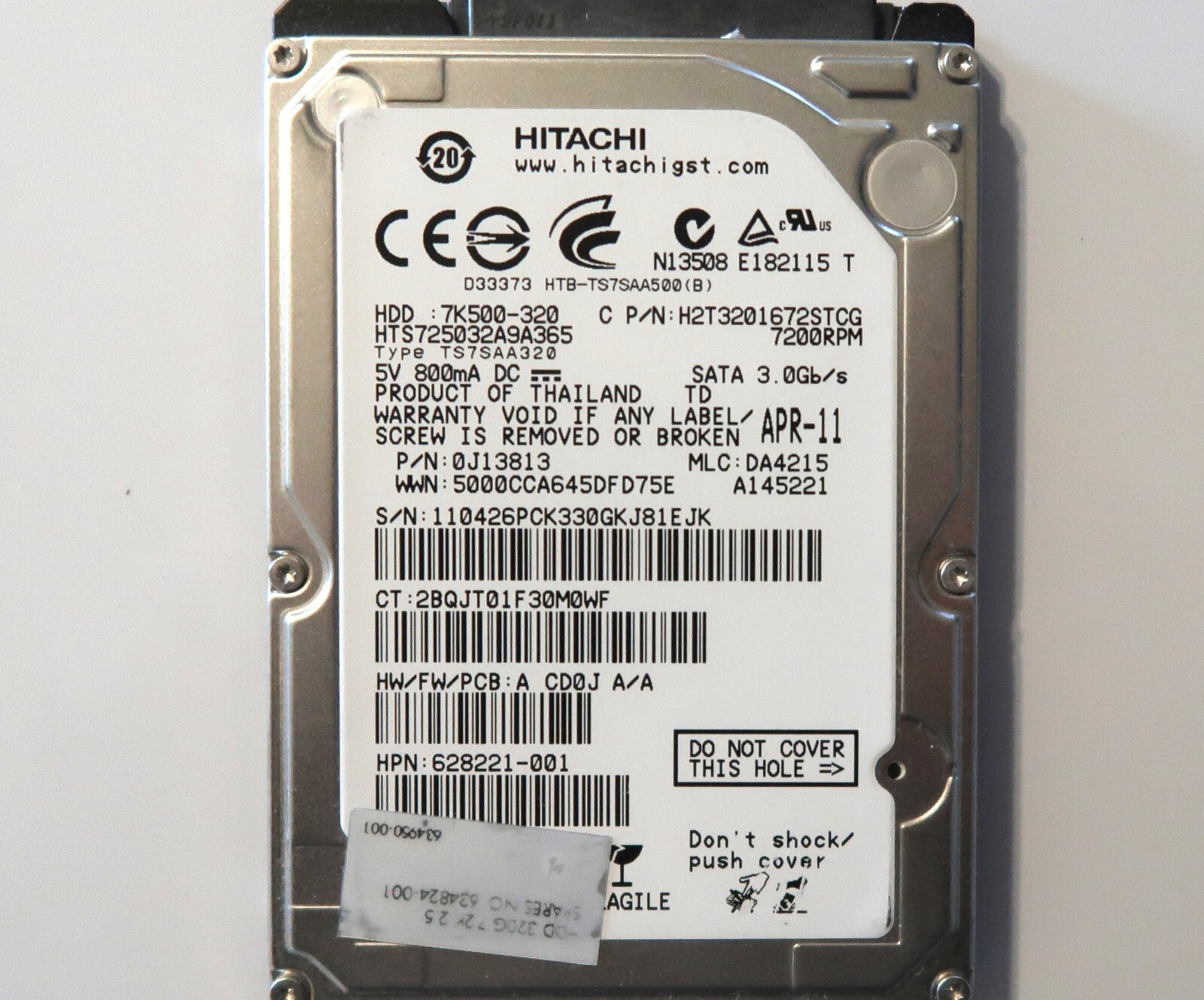 Hitachi HTS725032A9A365 0J13813 DA4215 (2BQJ) Thailand 320gb 2.5" Sata APR-2011