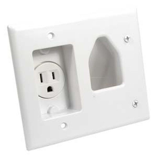 5 Pack of Recessed Low Voltage Cable Plate with Recessed Power, White