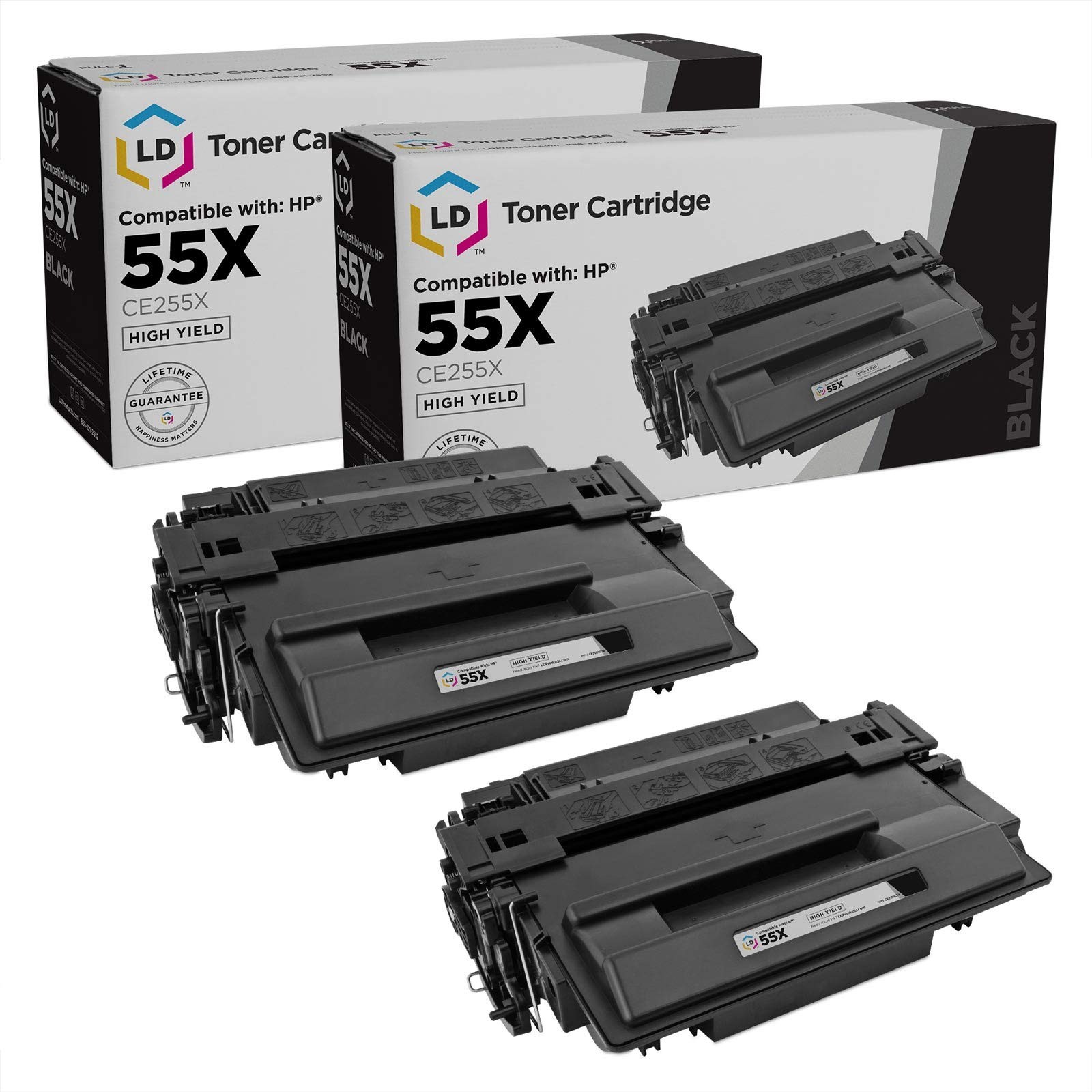 LD 2 Pack CE255X 55X High Yield Black Toner Cartridge for HP P3015d P3015 M525dn