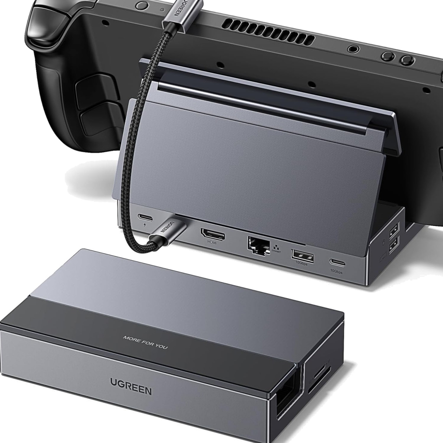 Steam Deck Dock 9-in-1 USB C Docking Station Foldable Stand, 4K@60Hz HDMI, Gi...
