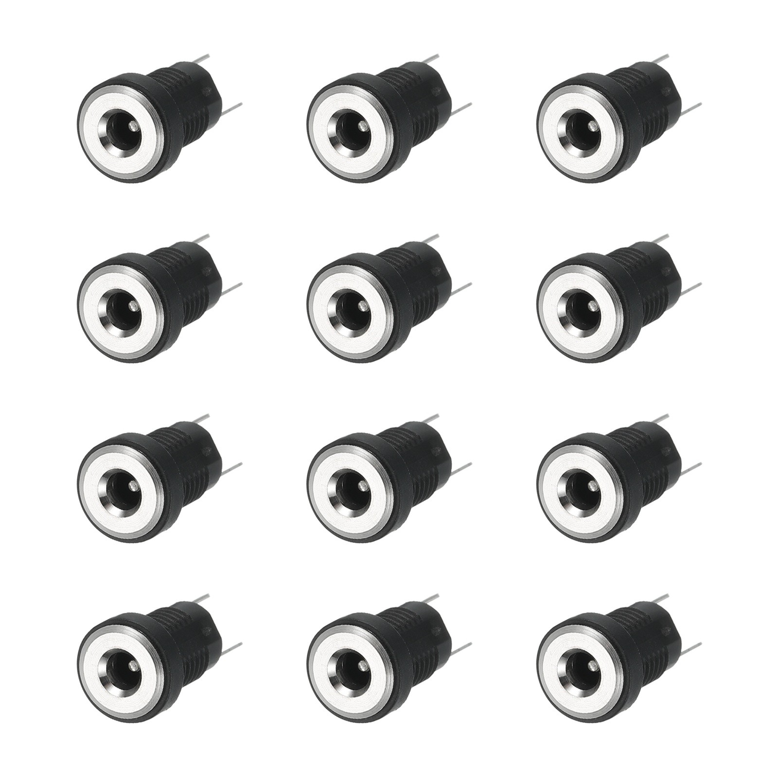 12pcs DC3513 Power Jack, 30V 0.5A 10x10x18mm 2 Pin with Nut Washer, Black