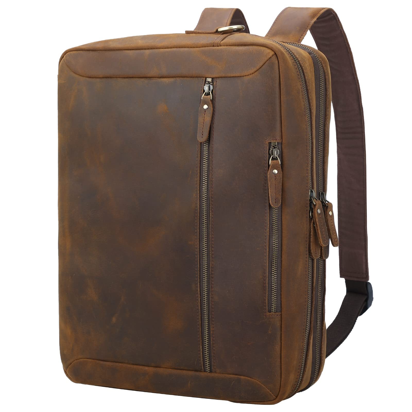 TIDING Vintage Leather 15.6" Laptop Briefcase 12.7 x 5 x 17.3 inches, Brown