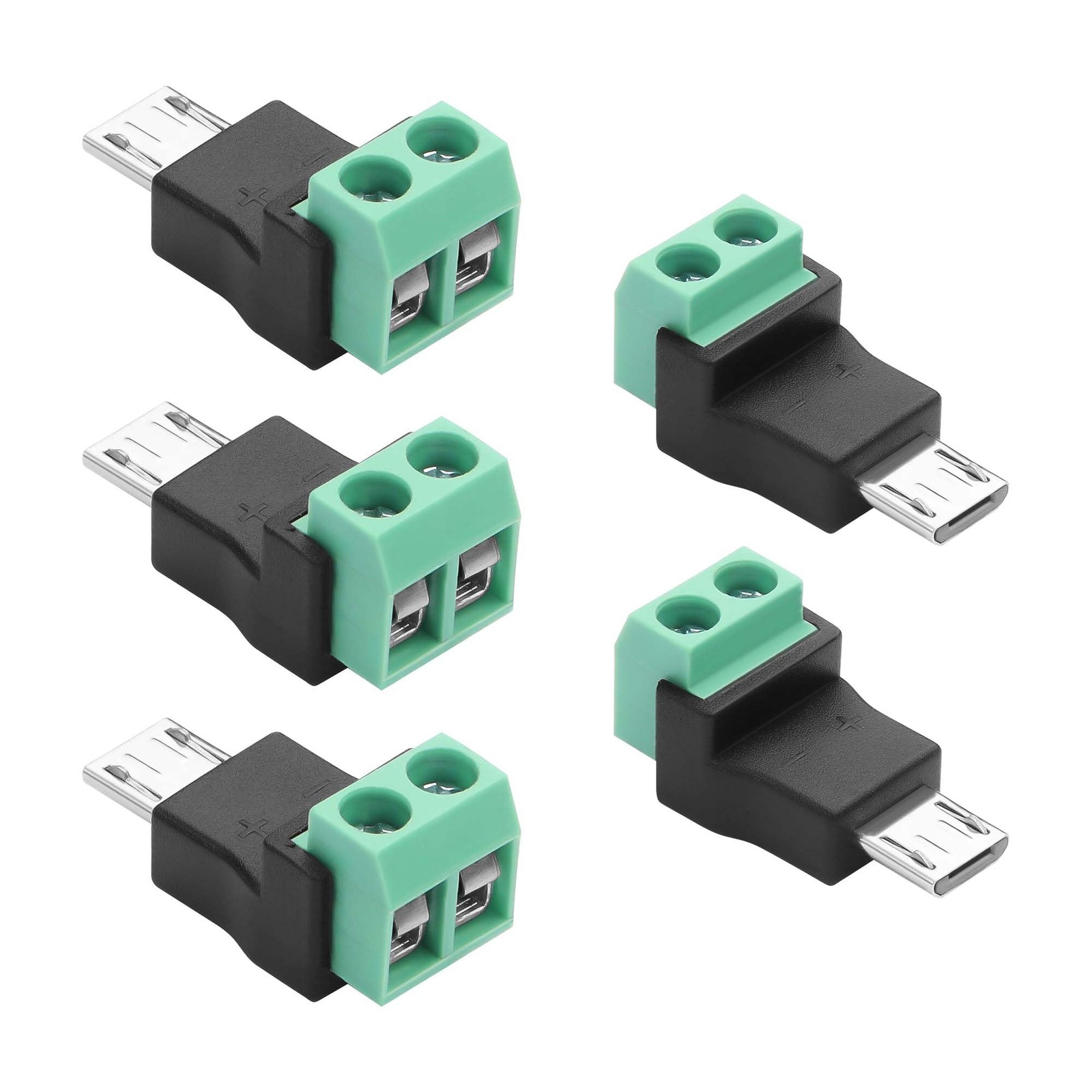 GINTOOYUN 5PCS Micro USB C to 2 Pin Screw Terminal Adapter Micro USB Male Scr...