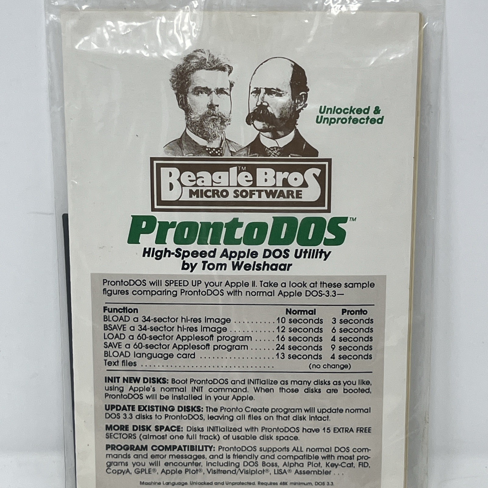 Vintage Beagle Bros ProntoDOS Apple II Floppy Disk Software DOS Utility Retro