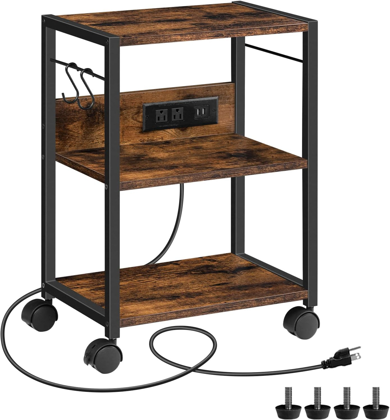 Industrial Printer Cart, 3-Tier Mobile Printer Stand, Rolling Cart with Power