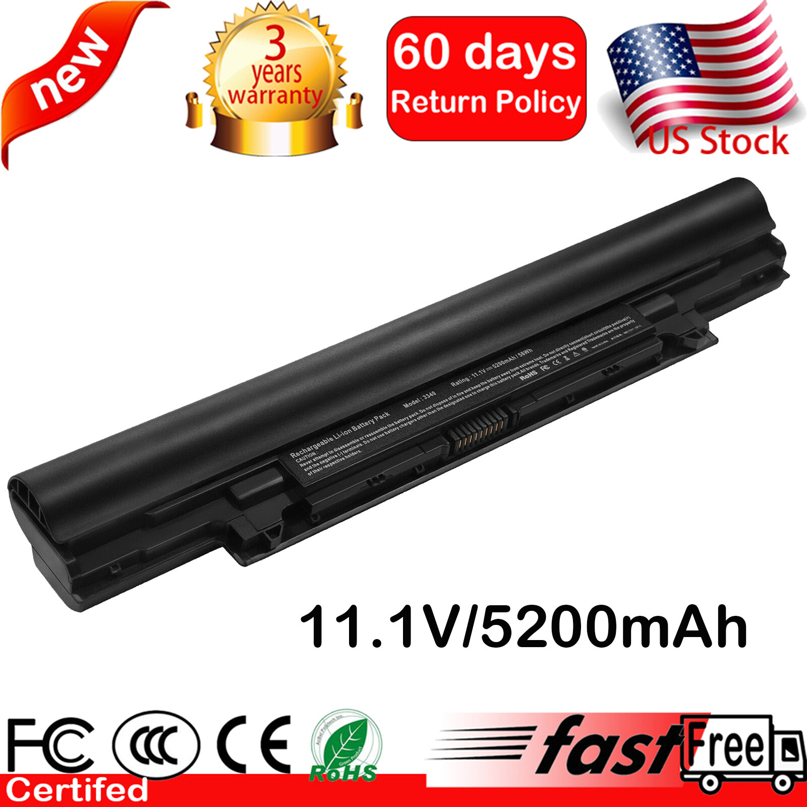 Laptop Battery For Dell Latitude 3340 3350 5200mAh HGJW8 TYPE YFDF9 HGJW8 11.1V