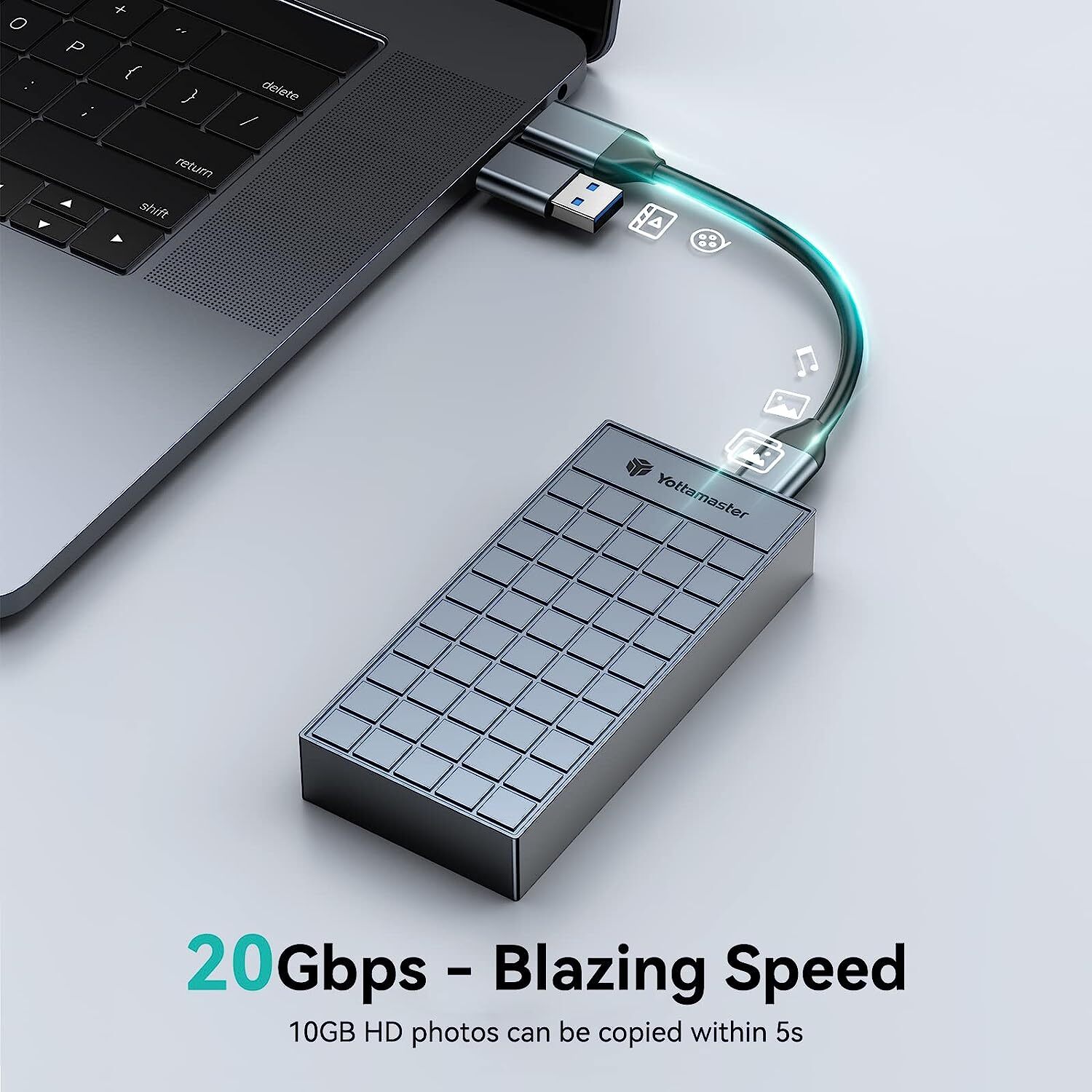 20Gbps M.2 NVMe Enclosure USB3.2 Gen2x2 Type C External SSD Caddy Aluminum Case