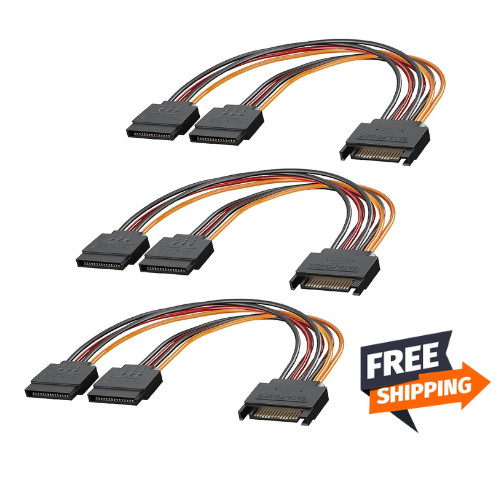 Mbiydeg 3-Pack 15 Pin SATA Power Splitter Cable, 8 Inch Sata Male to 8 inches