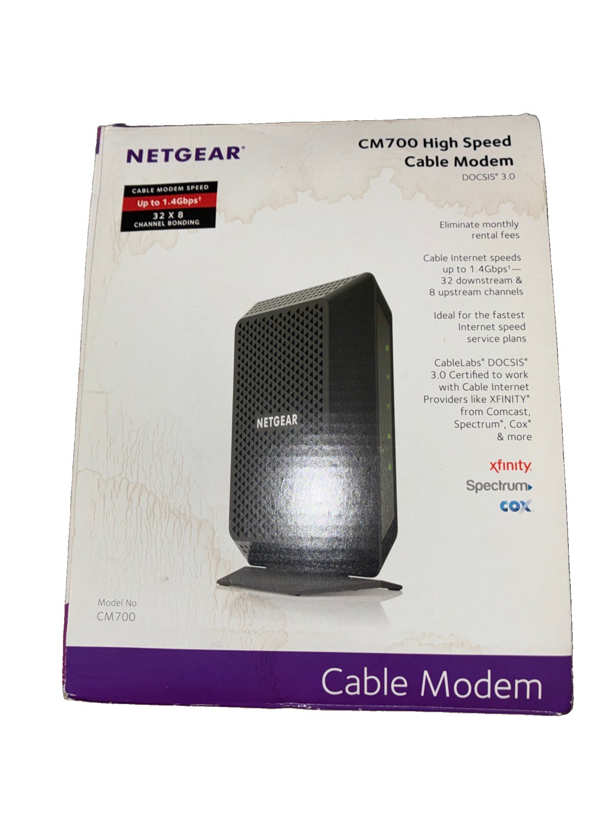 NETGEAR CM700-100NAS Cable Modem Speed UpTo 1.4 Gbps 32x8 Channel Bonding  CM700