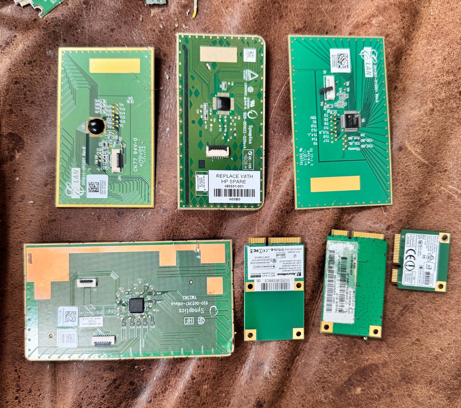 Lot 7 Vintage Laptop Circuit Boards Synaptics Touchpad WiFi Cards HP Parts