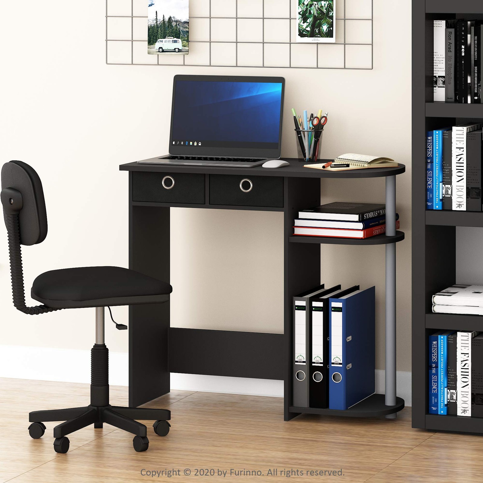 Computer Desk 32 Inch 2 Tier Shelf Classic Black Furinno Go Green