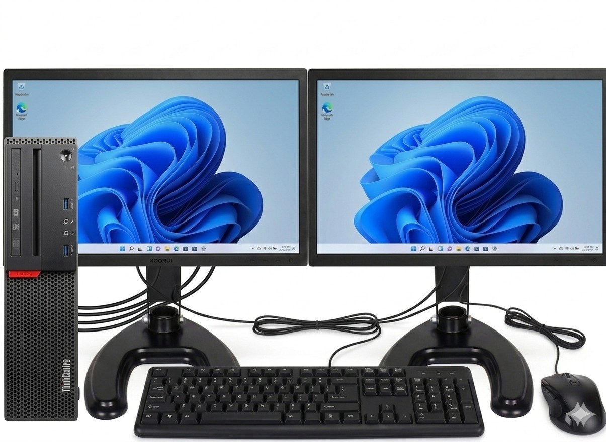 Lenovo Desktop PC Computer 16GB RAM DUAL 22" LCDs Wi-Fi BT Windows 11 SSD