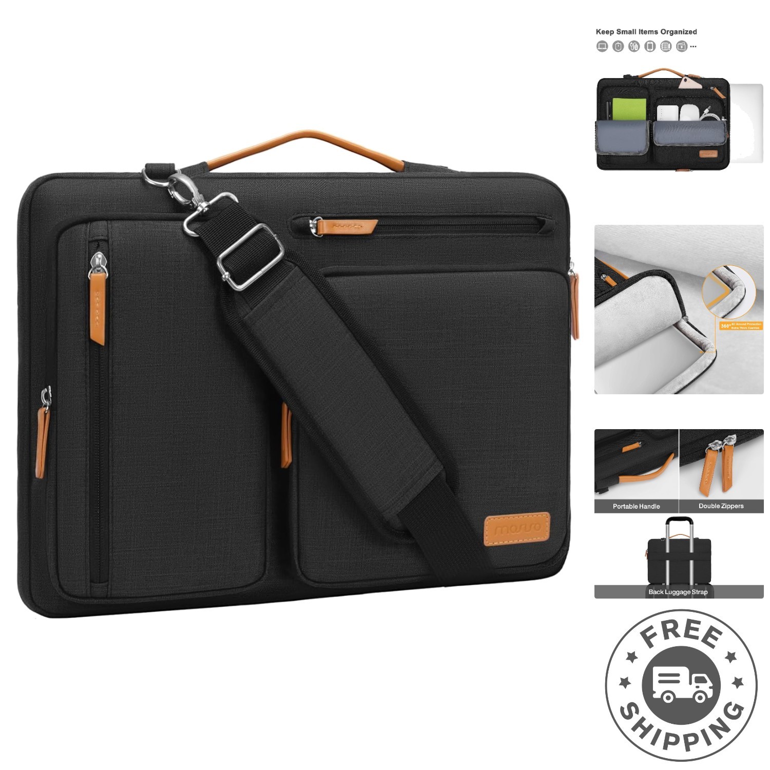 Luxury Travel Laptop Shoulder Bag for 17-17.3 inch Devices with Trolley Belt
