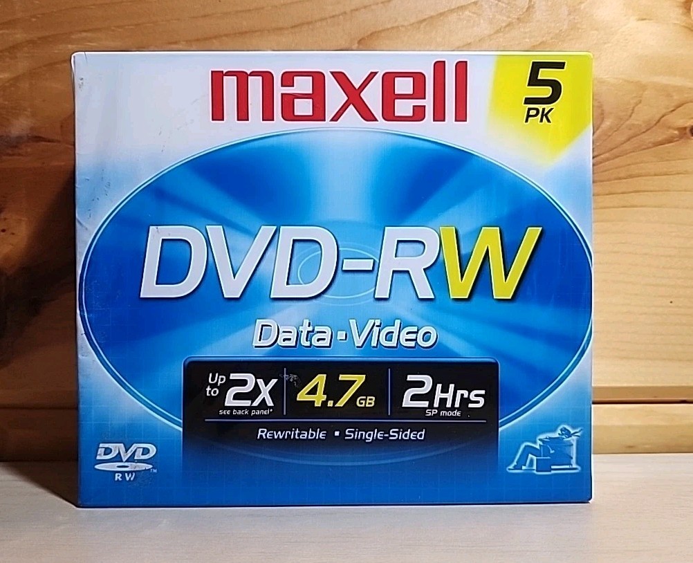 NEW MAXELL DVD-RW Rewritable  5PK 4.7GB Data-Video-Music 