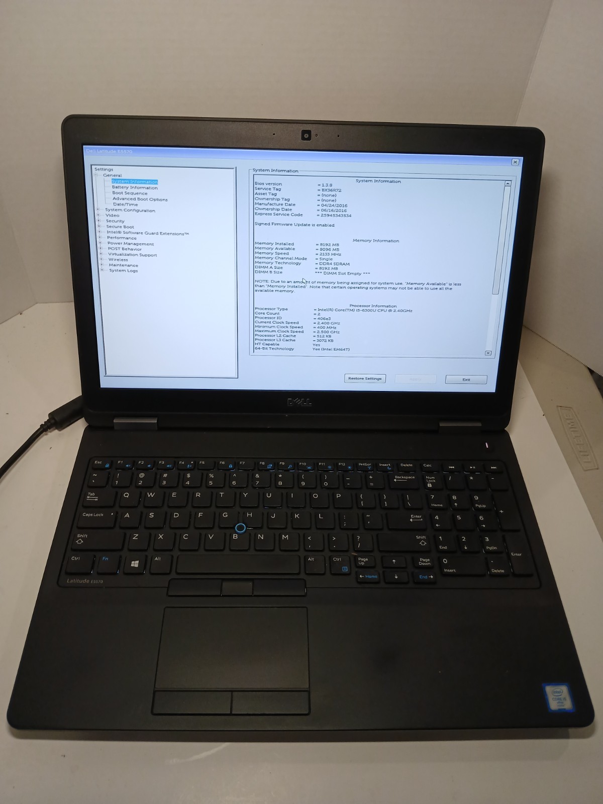 Dell Latitude E5570 i5-6300U 2.4GHZ 8GB RAM No HDD/SSD/OS/BATTERY #97