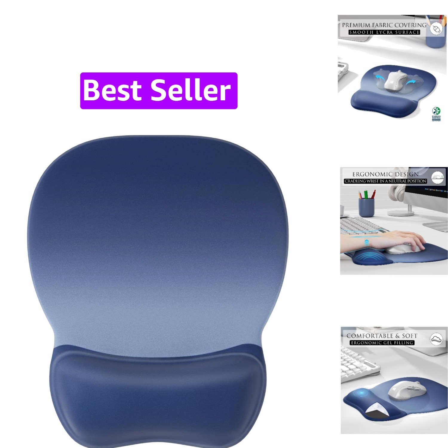 Ergonomic Mouse Pad with Gel Wrist Rest, 9.4 x 8.1 in, Blue Gradient