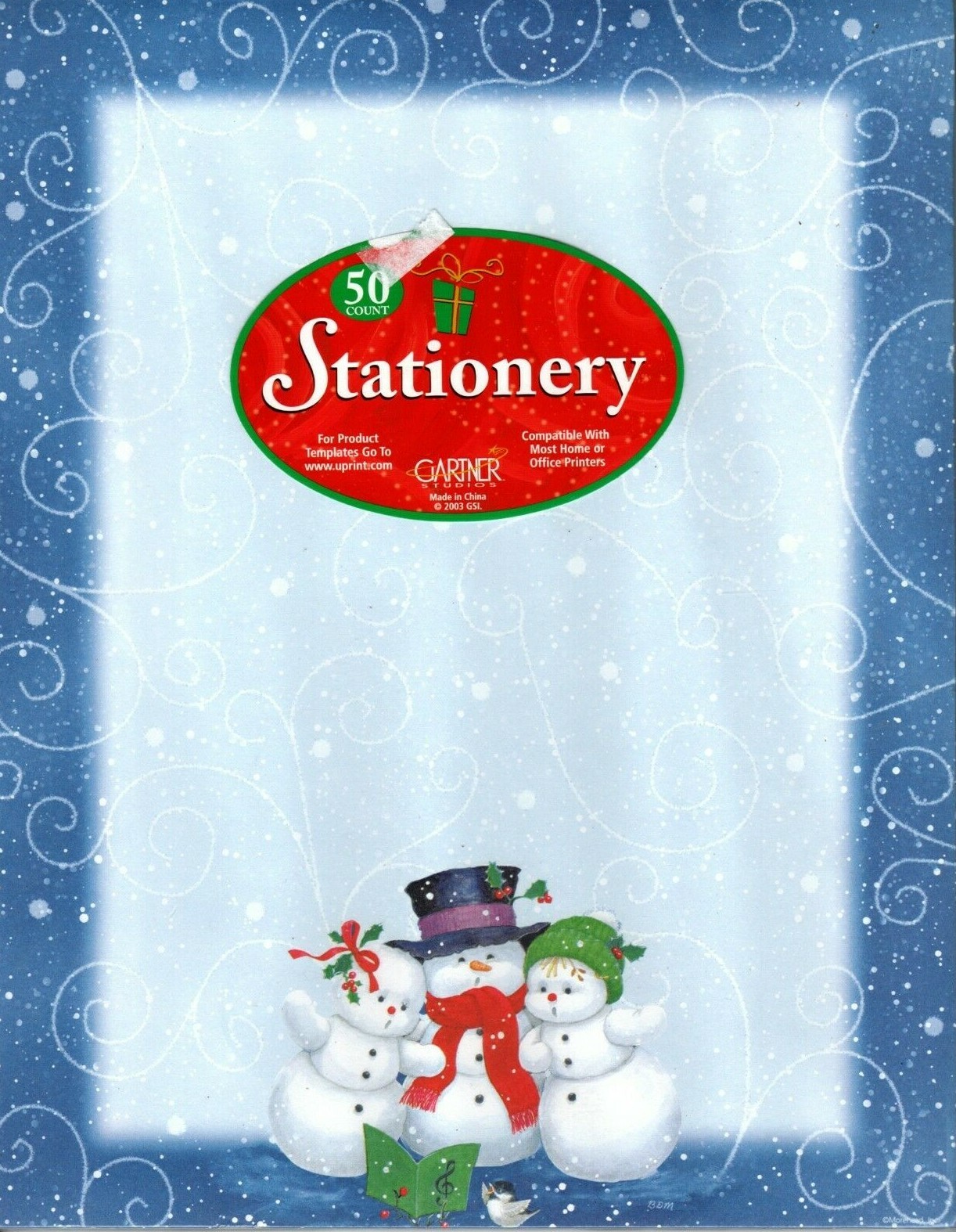 Snowman Family & Swirls Christmas Snow Theme Computer Letter Paper - 50 Sheets 