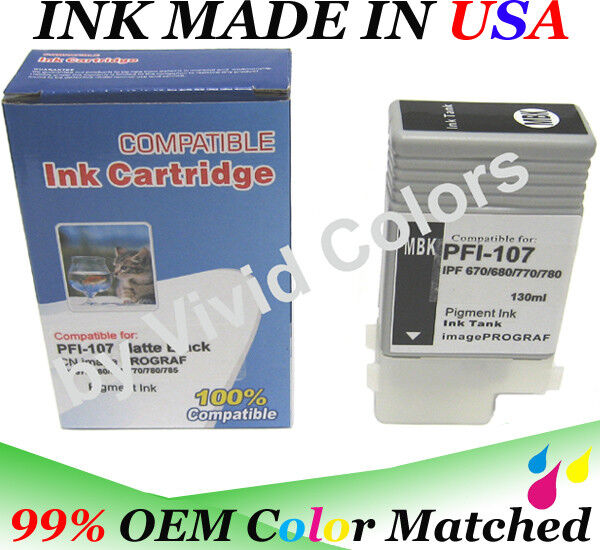 VividColors Compatible ink cartridge PFI107 Matte Black for Canon ipf670