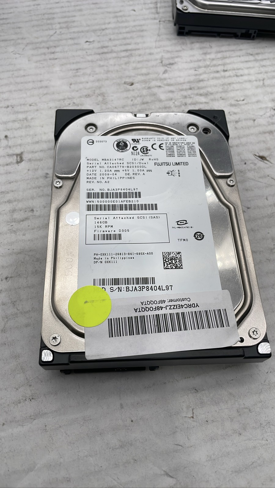 Fujitsu MBA3147RC 146GB 15K RPM SAS 3.5in HDD CA06778-B20300DL