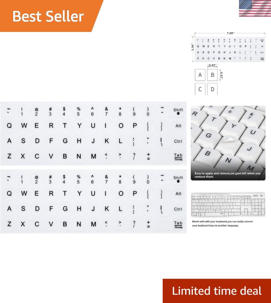Easy to Apply 2PCS English Keyboard Stickers - Stylish and Functional Upgrade