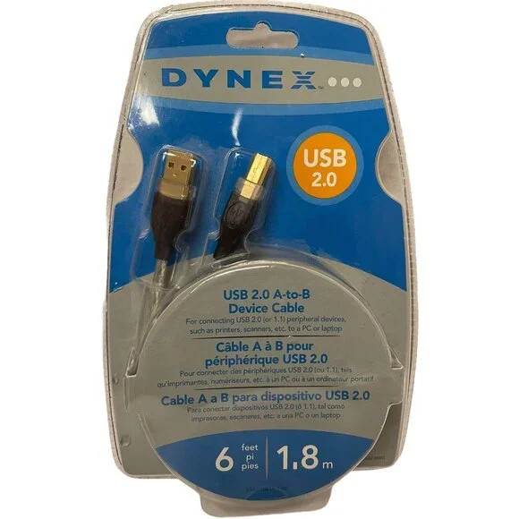 Dynex USB 2.0 A-to-B Device Cable 6ft For Printers Scanners Etc Brand New Sealed