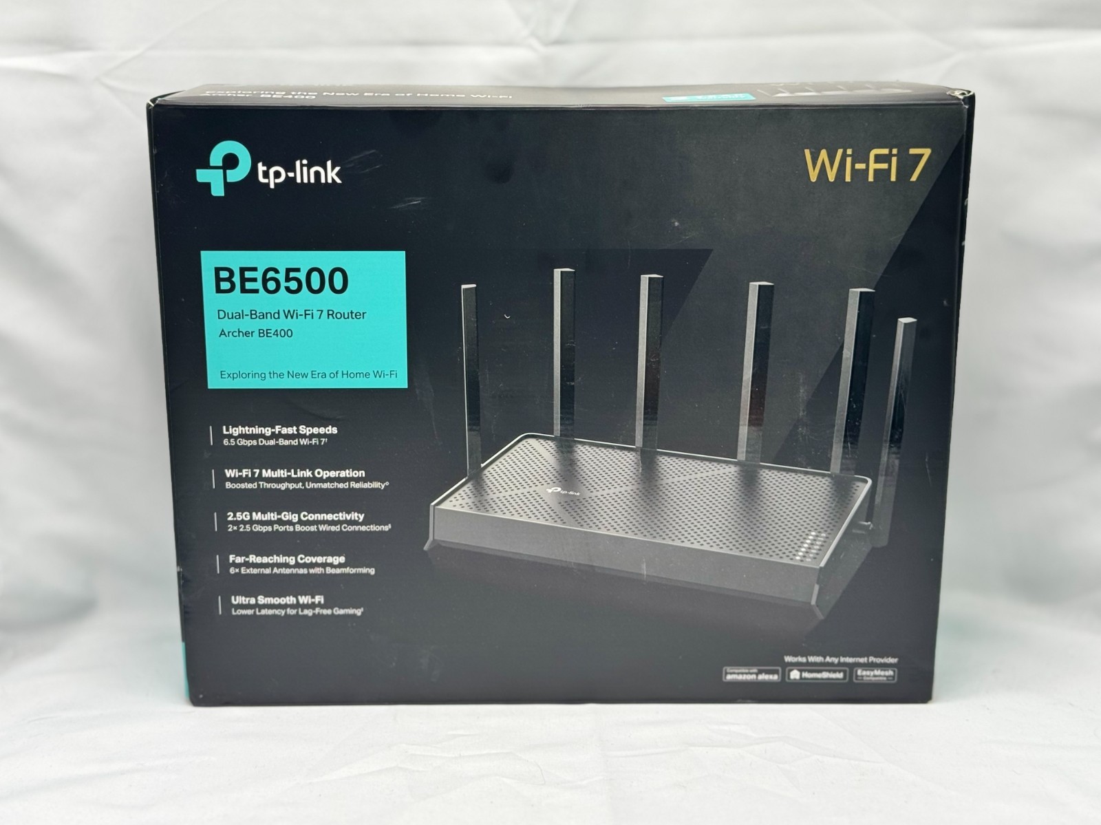 TP-Link BE6500 Dual-Band Wi-Fi 7 Router Archer BE400 Speed Up To 6.5 Gbps, Black