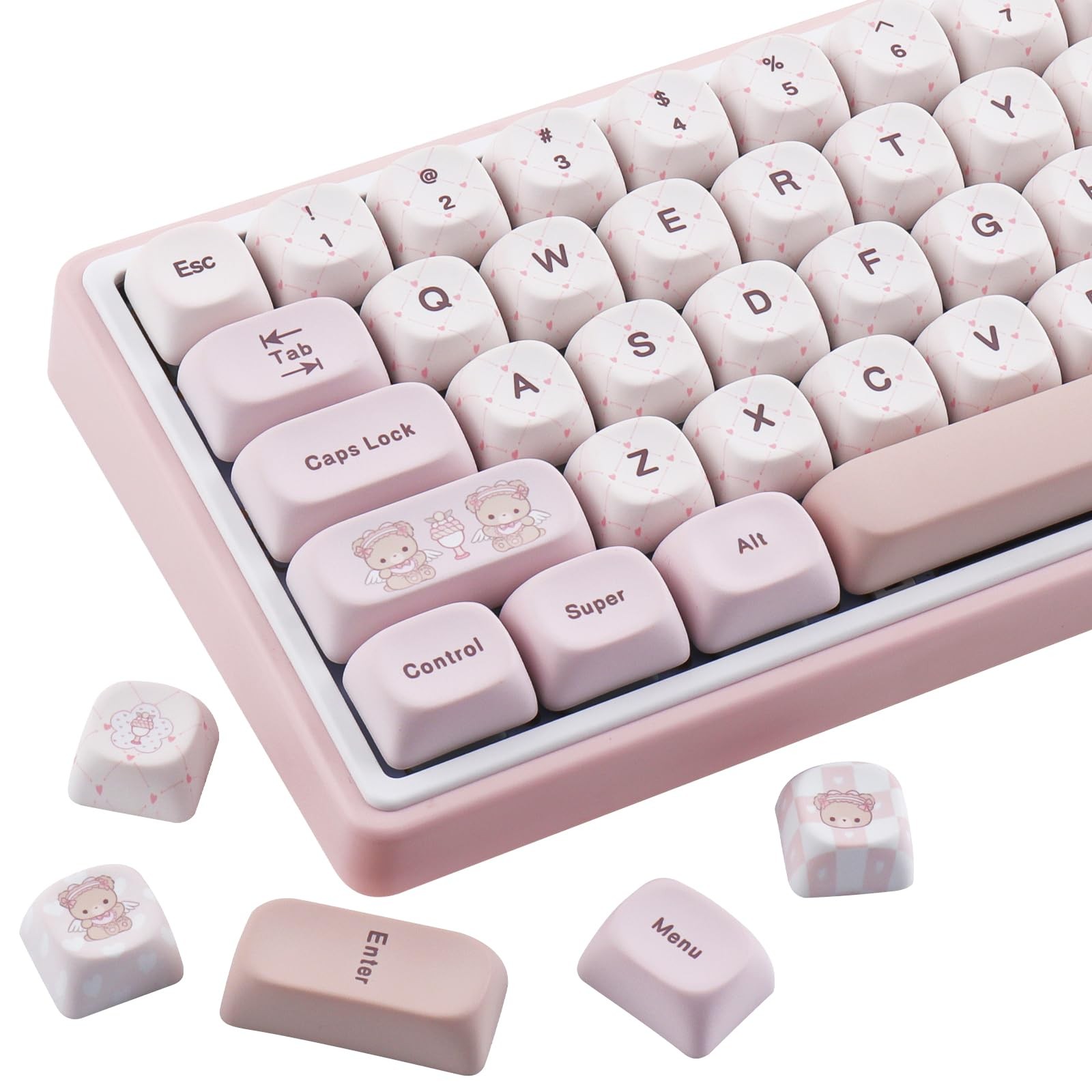 Cute MOA Profile PBT Custom Keycaps DyeSub Bear Tea Party 130 Keys