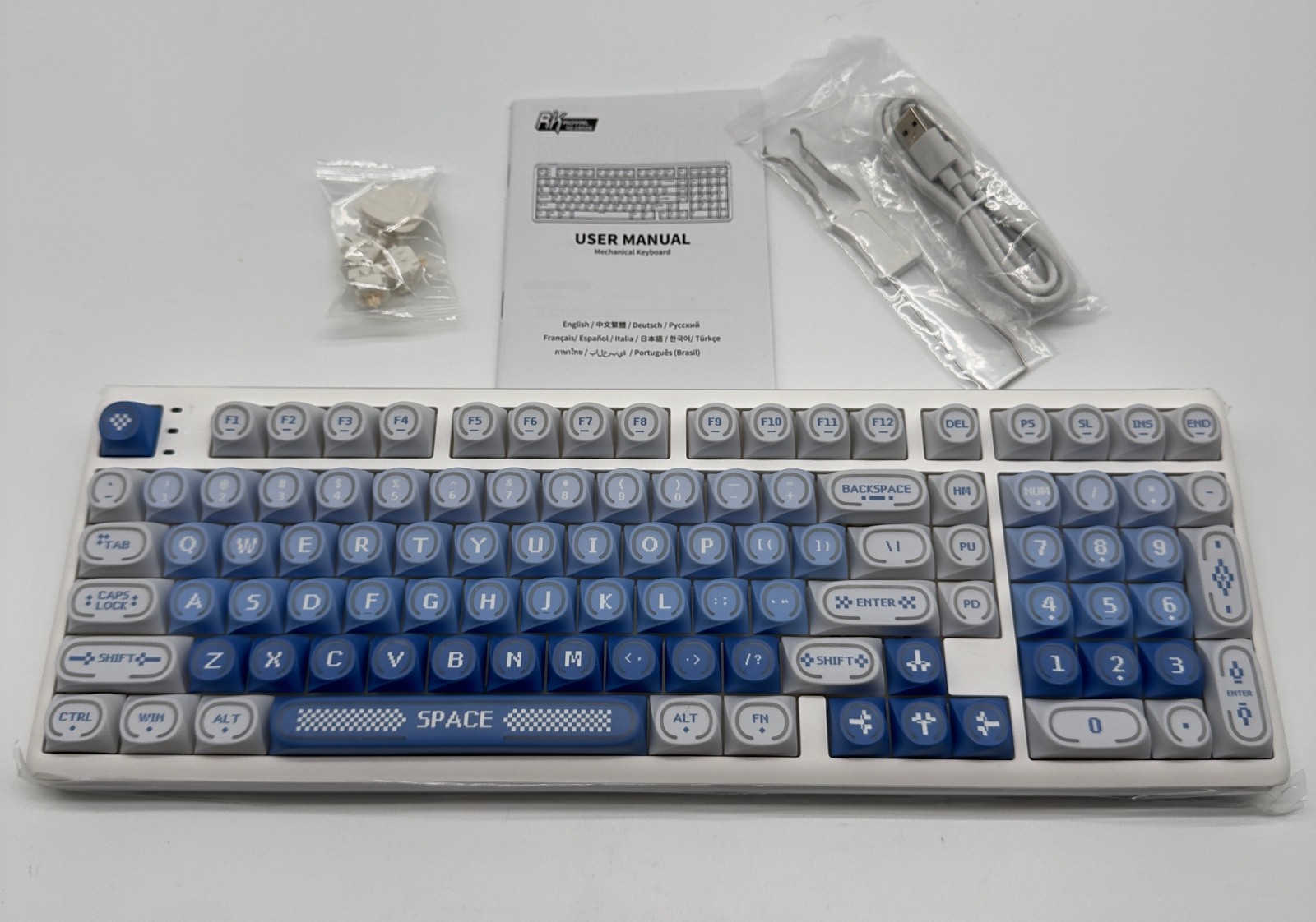 RK Royal Kludge R99 Wireless Mechanical Keyboard RGB 8K Hot Swap Blue White