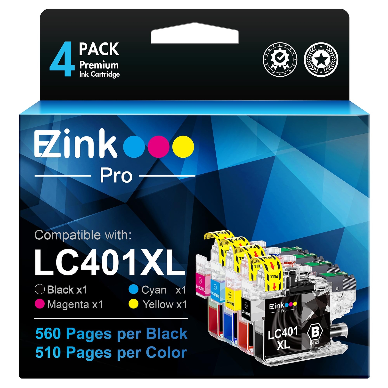 E ZInk Pro LC401XL 4 Pack Ink Cartridges for Brother Printers High Yield